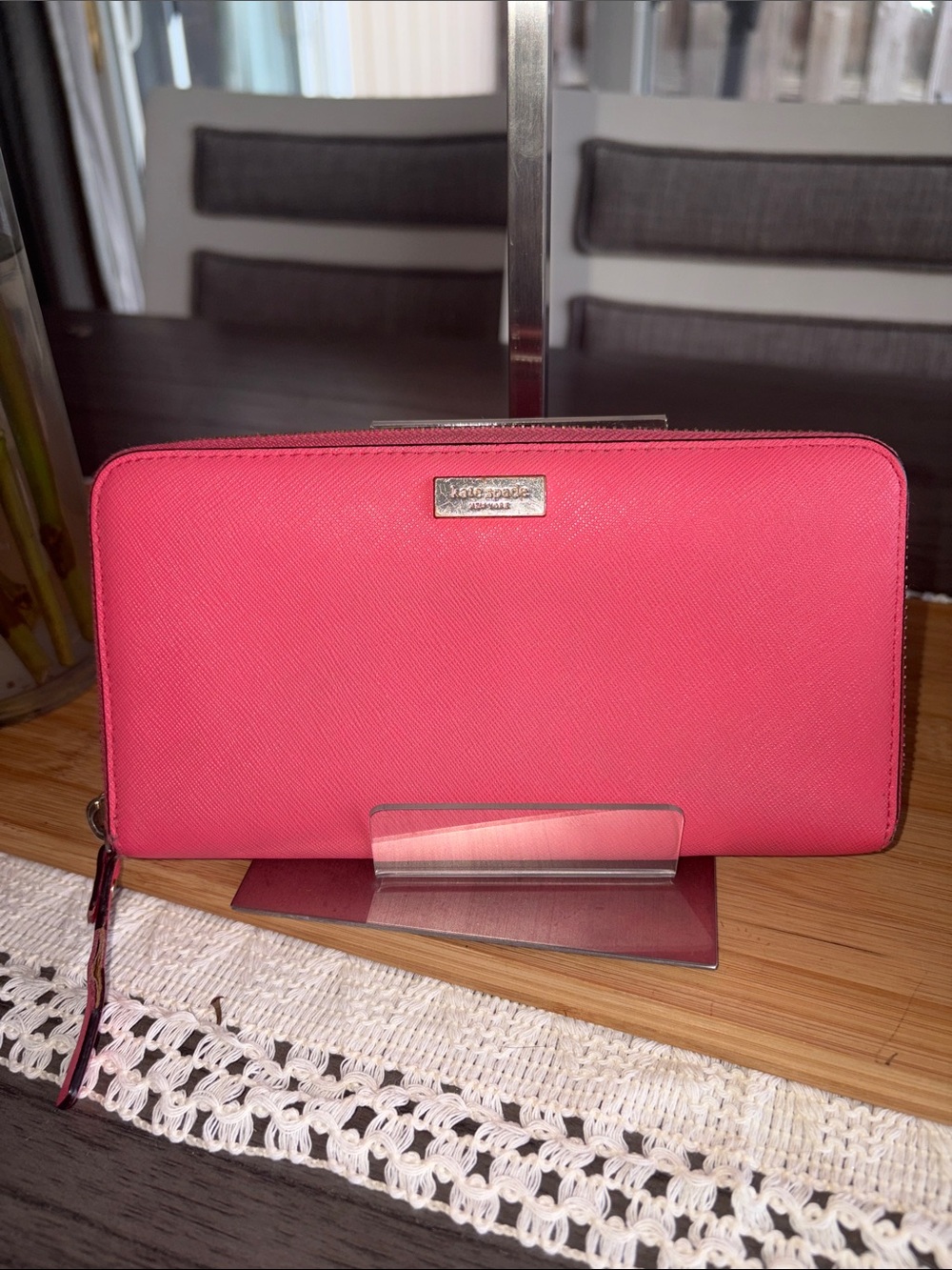 kate spade bright pink zip-around wallet